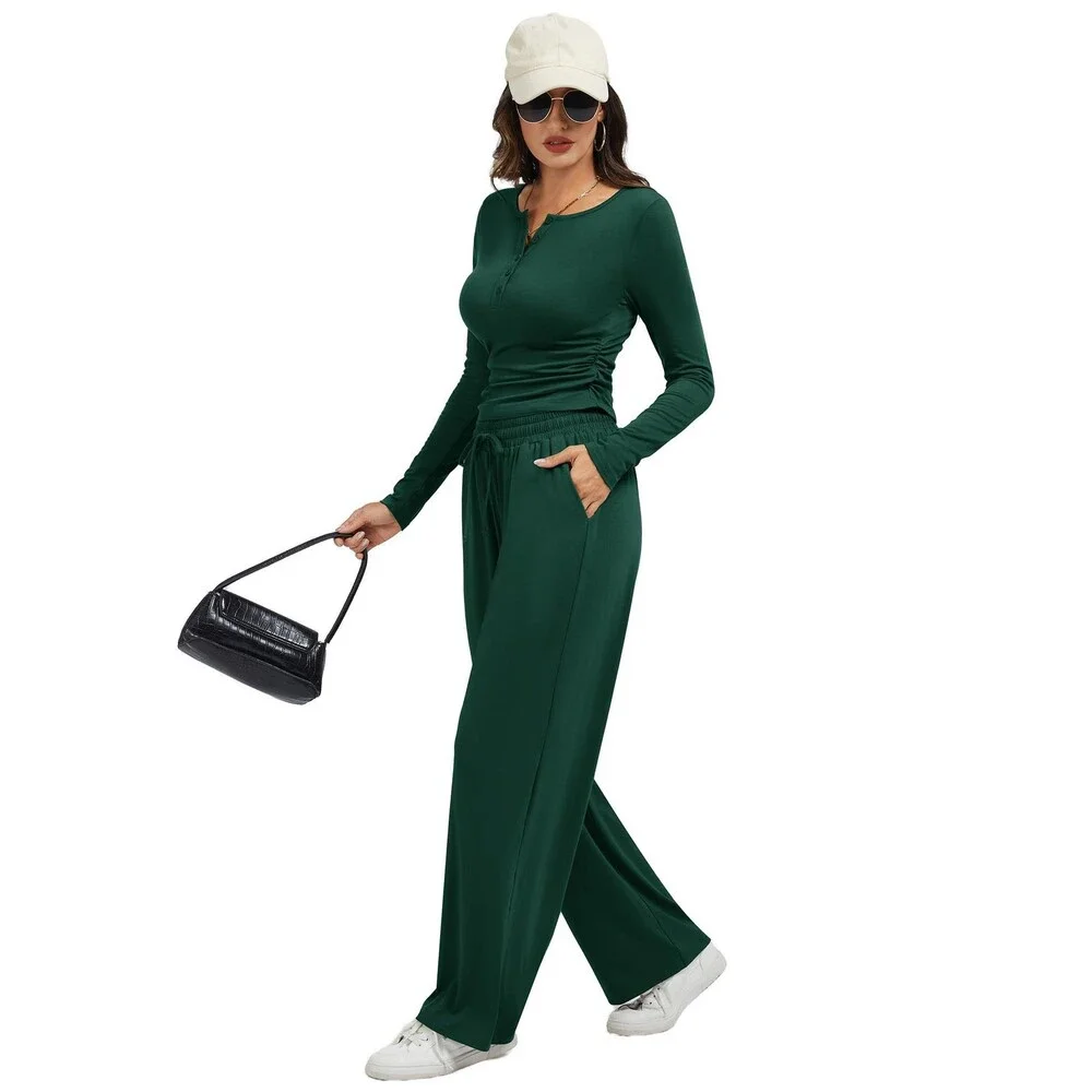 Gracyoga Women's Green Two Piece Sets Lounge Fall Outfits 2025 Fashion L